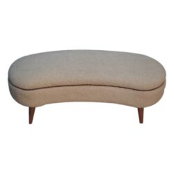 Tabitha Low Curved Cream Fleece Bench with Wooden Legs