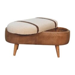 Tabitha Luxury Brown Leather Bench with Storage & Cream Fleece