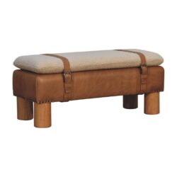Tabitha Luxury Chunky Brown Leather Bench with Cream Fleece