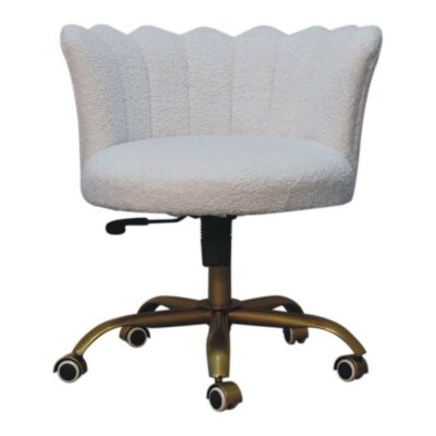 Tabitha Luxury Fleece White Office Chair with Gold Swivel Base