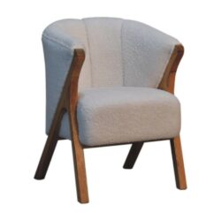 Tabitha Modern Luxury Wood and White Chair in Fleece Material