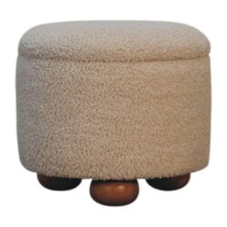Tabitha Round Cream Footstool in Fleece with Storage