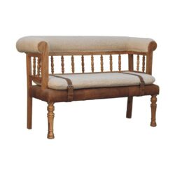 Tabitha Vintage Brown Leather Hall Bench with Cream Fleece Seat