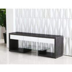 Trident Large Modern Black TV Stand Unit in Black Wood with White Drawers