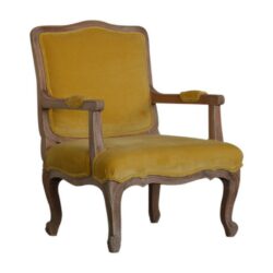 Vintage Mustard Chair in Velvet & Solid Wood