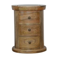 Vintage Round Drum Wooden Chest of Drawers with Oak Finish