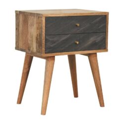 Wood and Grey Slate Bedside Table with Drawers