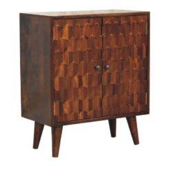 Wooden Chestnut Cabinet with Carved Scale Design