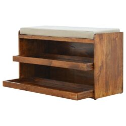 Wooden Hall Bench with Shoe Storage & Linen Seat Pad