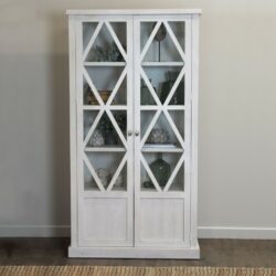 Aylsham Rustic Large White Display Cabinet with Glass Doors & Lattice Design