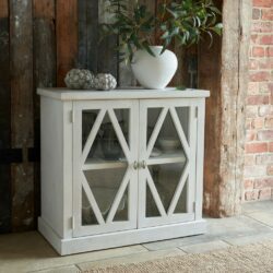 Aylsham Rustic Small White Sideboard with Glass Doors & Lattice Design