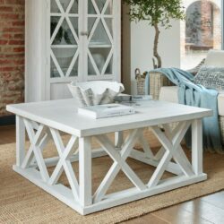 Aylsham Square Rustic White Wooden Coffee Table with Lattice Design