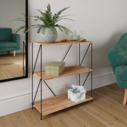 Open Small Shelving Display Unit Bookcase in Natural Oak & Black Metal