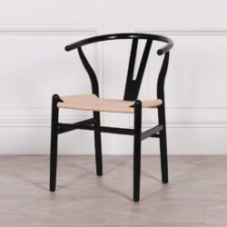 Contemporary Black Dining Chair with Arms & Weaved Seat