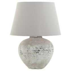 Corinth Fat Rustic Stone Table Lamp with Natural Linen Shade