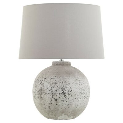 Corinth Rustic Round Stone Table Lamp with Natural Shade