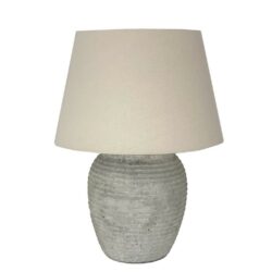 Corinth Rustic Stone Table Lamp with Cream Shade & Carving Detail