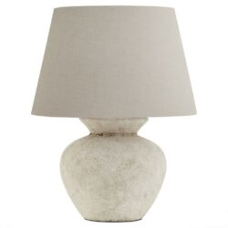 Corinth Vintage Round Stone Table Lamp with Cream Shade