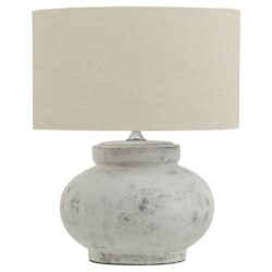 Corinth Vintage Stone Table Lamp with Cream Shade - Squat Design