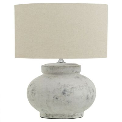 Corinth Vintage Stone Table Lamp with Cream Shade - Squat Design