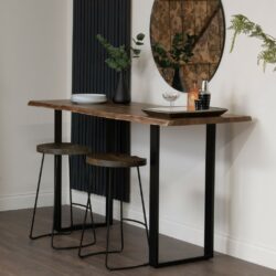 Large Industrial Rustic Wooden Bar Table with Metal Legs & Live Edge