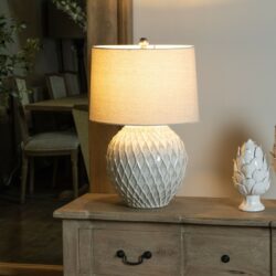 Lattice Cream Table Lamp with Natural Linen Shade