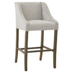 Luxury Light Grey Bar Chair with Wooden Legs