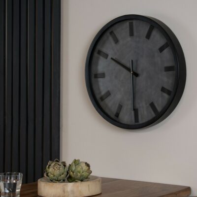 Modern Round Black Clock with Concrete Design - Choice of Sizes