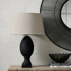 Rafina Dark Grey Wooden Pineapple Table Lamp with Cream Linen Shade