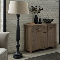 Rafina Vintage Dark Grey Floor Lamp with Cream Linen Shade