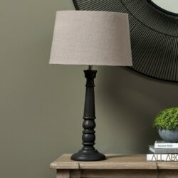 Rafina Vintage Slim Dark Grey Table Lamp with Cream Linen Shade