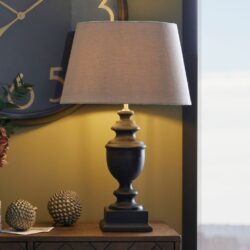 Rafina Wooden Vintage Dark Grey Table Lamp with Cream Linen Shade