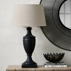 Rafina Wooden Vintage Grey Table Lamp with Cream Linen Shade