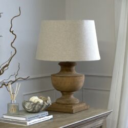 Rustic Vintage Wooden Table Lamp with Cream Linen Shade