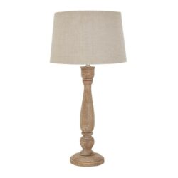 Slim Vintage Wooden Table Lamp with Cream Shade & Rustic Finish