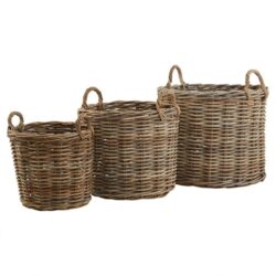 Traditional Wicker Basket Log Basket - Round - Set of 3