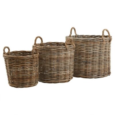 Traditional Wicker Basket Log Basket - Round - Set of 3