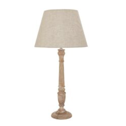 Vintage Slim Wooden Table Lamp with Cream Shade & Rustic Finish