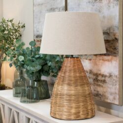 Wicker Rattan Table Lamp with Natural Linen Shade