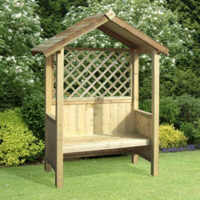 Chunky Wooden Arbour Garden Bench Seat with Roof