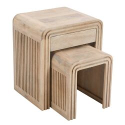 Chico Modern Wooden Nest of Tables with Drawer & Carving Detail