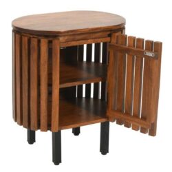 Gianni Slatted Oval Wooden Bedside Table with Warm Oak Finish