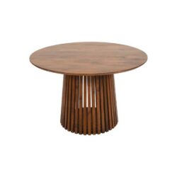 Gianni Slatted Round Wooden Dining Table with Warm Oak Wood Finish