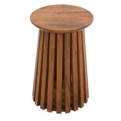 Gianni Slatted Round Wooden Lamp Table with Warm Oak Wood Finish