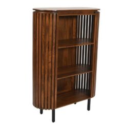 Gianni Slatted Wooden Bookcase Display Unit with Warm Oak Wood Finish