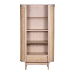 Kasos Tall Wood and Rattan Bookcase Display Cabinet