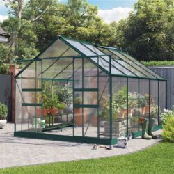 Large Green Metal Greenhouse with Polycarbonate - 8 x 12ft