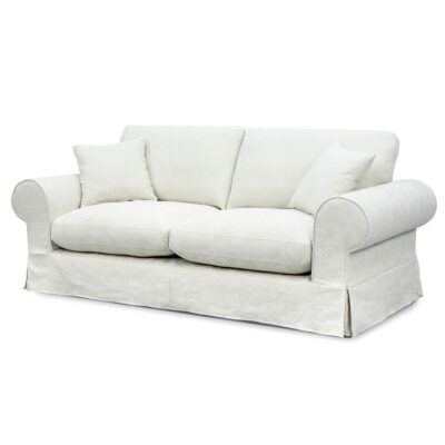 Beatrice White Sofa 2 Seater with Floral Embroidered Fabric