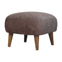 Buffy Square Faux Fur Footstool in Latte Brown with Wooden Legs