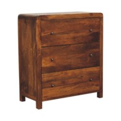 Curved Dark Wooden Chest of Drawers with Chestnut Finish